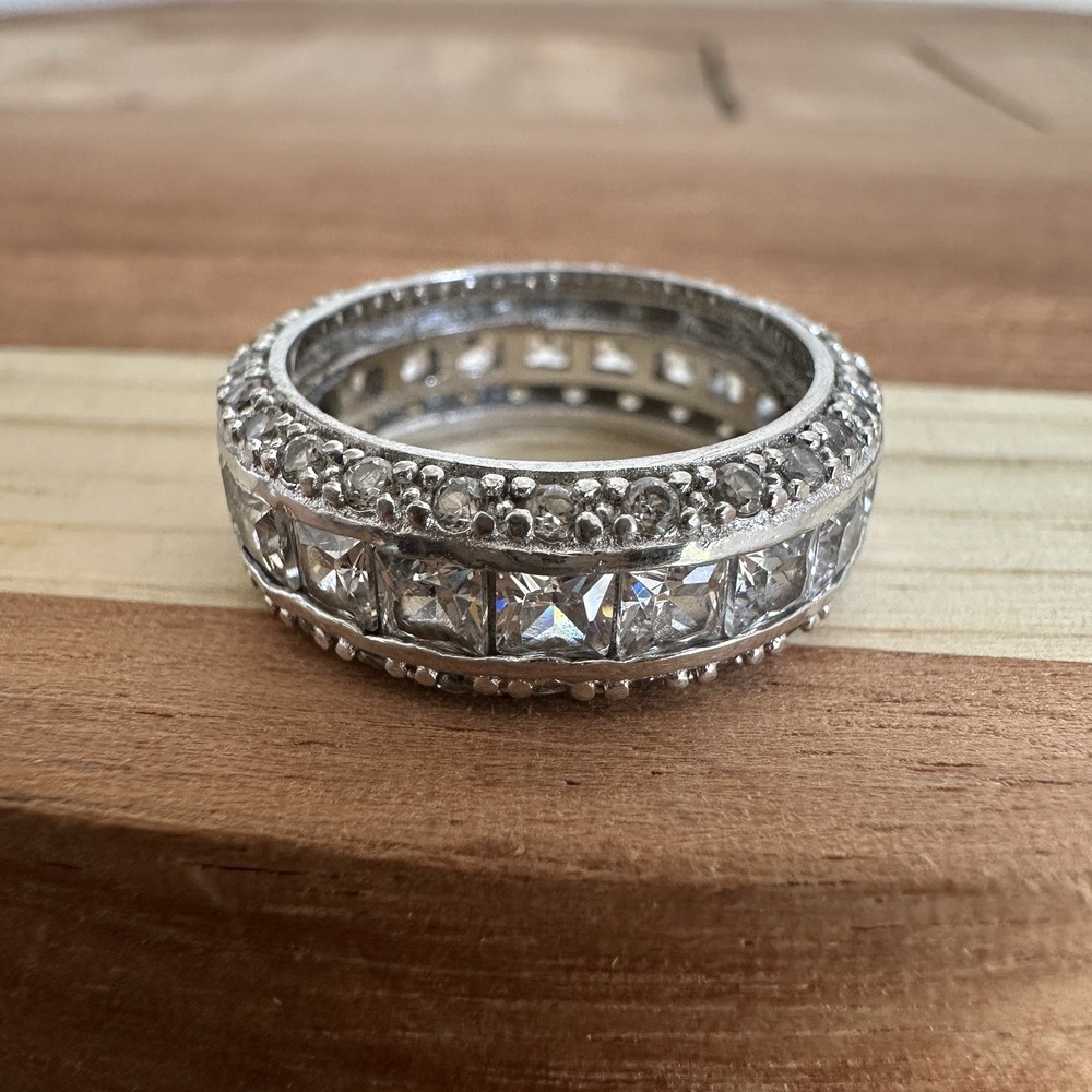 Vintage Accent Ring Size 6 Prong Set Clear CZ Gems 925 Sterling Silver 5.7g